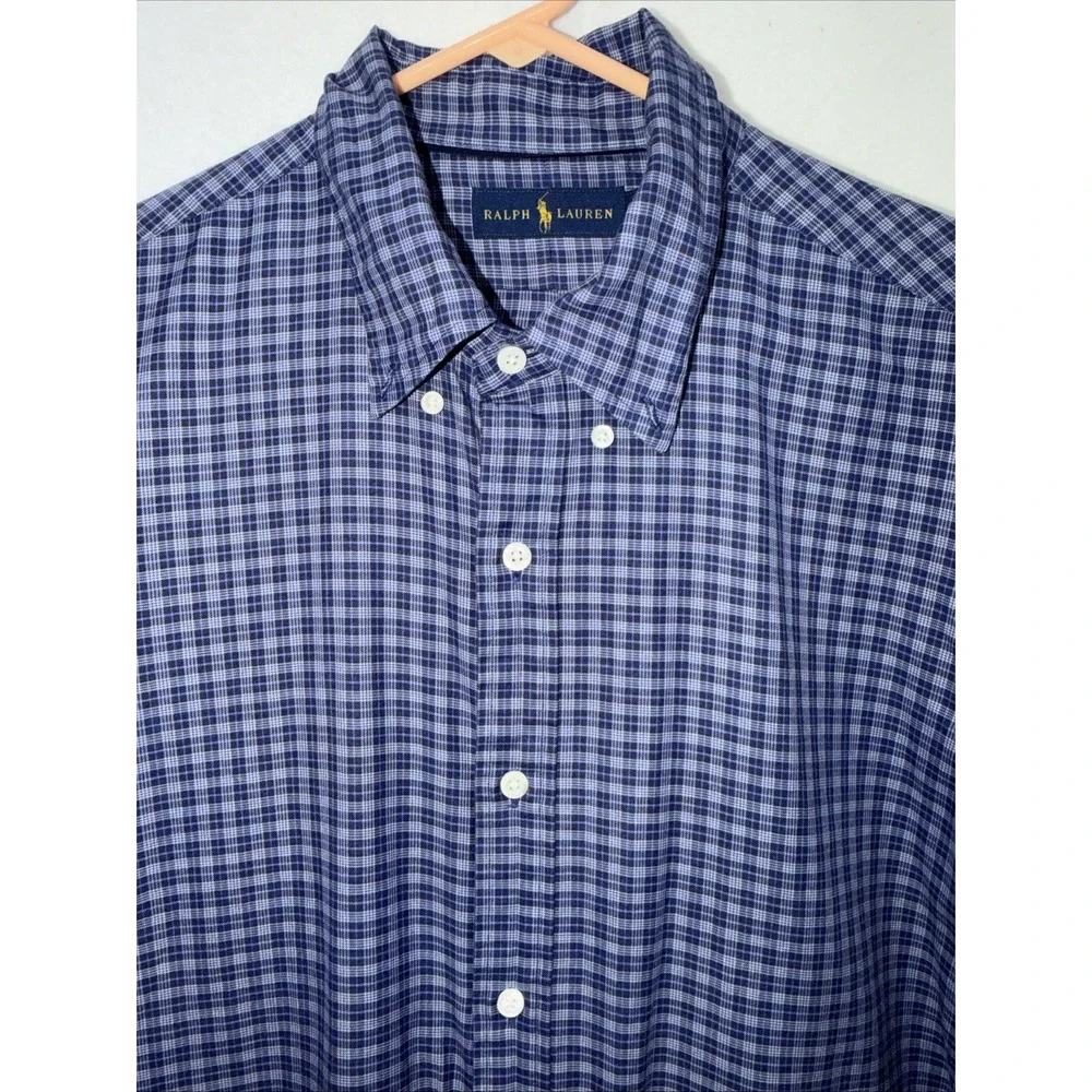 Polo Ralph Lauren Men's Blue Multi Plaid Print Classic Fit Button Front Shirt XL